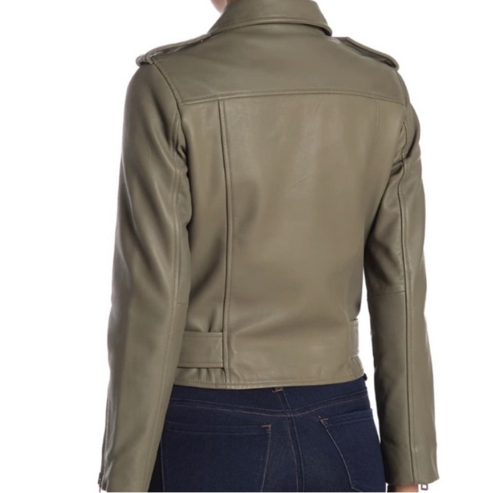 Allison Leather Moto Jacket in Army Green - Medium - Picture 2 of 9